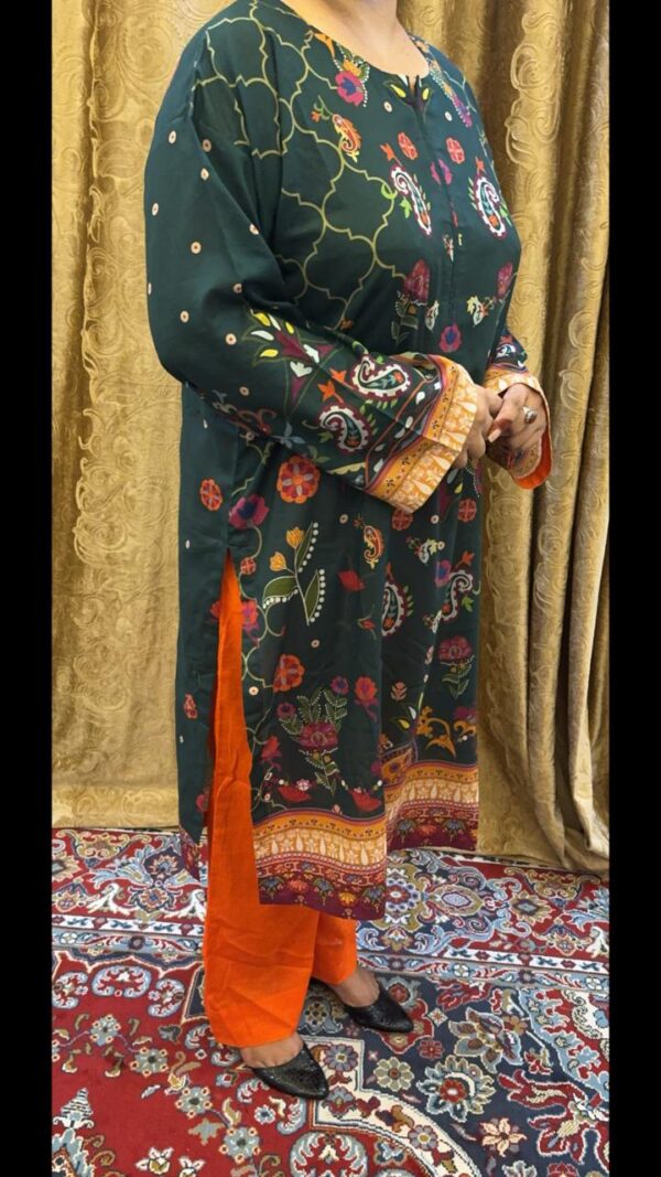 Elegant Green & Orange Printed 2-Piece Suit