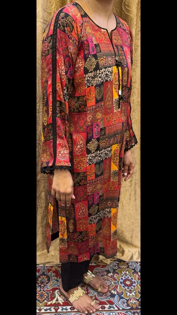 Boho Patchwork Print 2-Piece Suit – Maroon, Red & Gold Tones